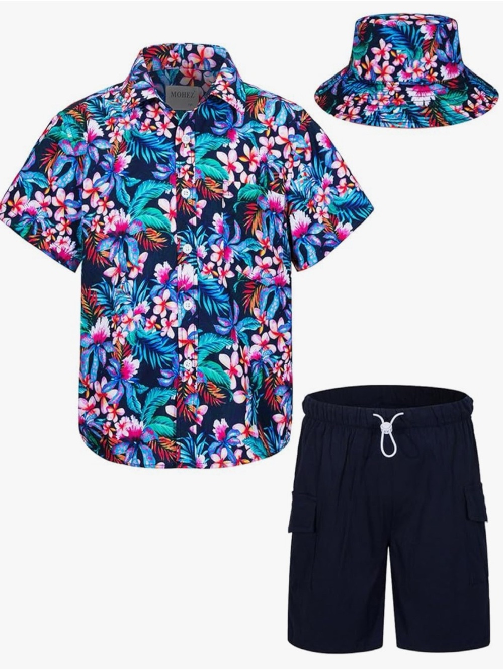 Kids Navy Tropical Floral Matching Set with Hat